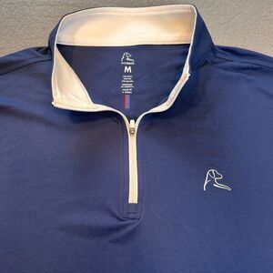 Rhoback Mens ¼ Zip Pullover Blue SZ Medium FD Fire Dept -Flag On Back  - LS